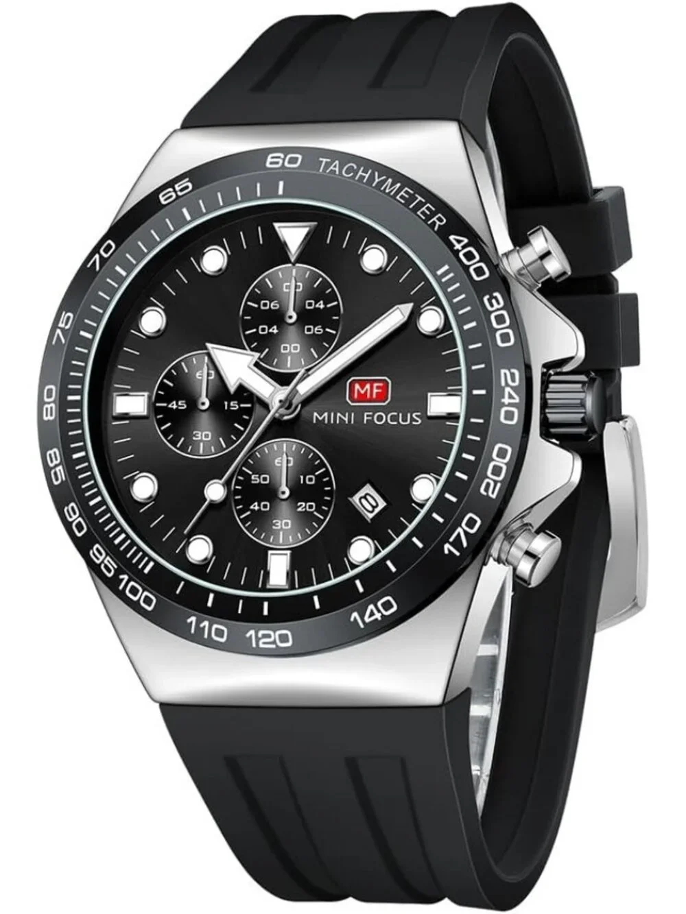Men's Black And Silver Analog Quartz Waterproof Chronograph Stylish Casual Watch